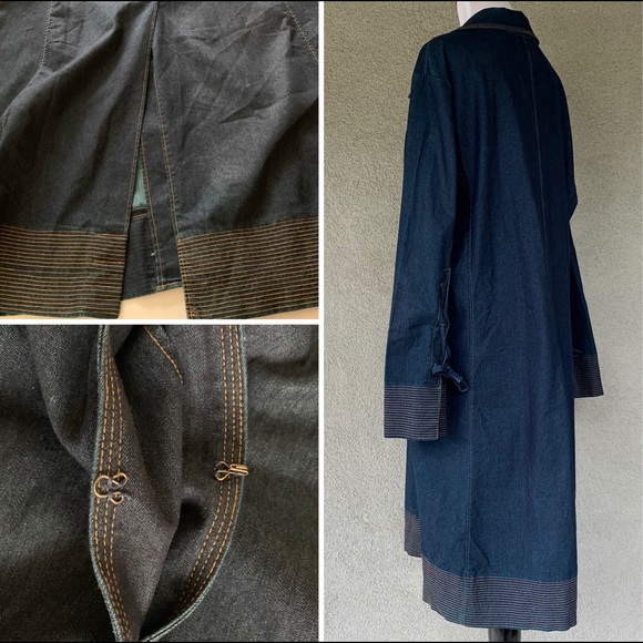 “Crossing Point” Dark Wash Jean Coat Duster Classy - Picture 4 of 8
